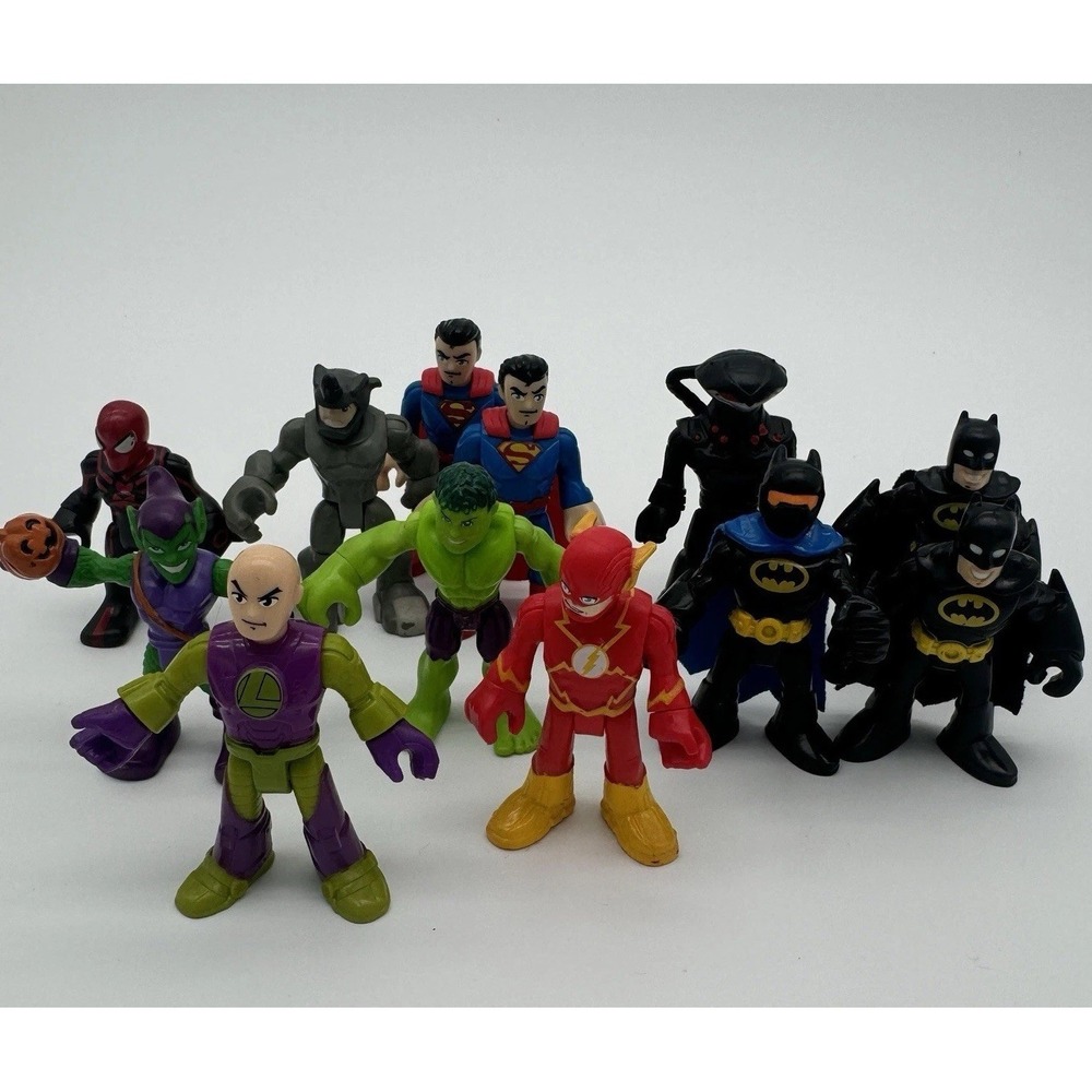 Lot of 12 Imaginext DC & Marvel Superhero Figures Batman Superman Hulk Spiderman